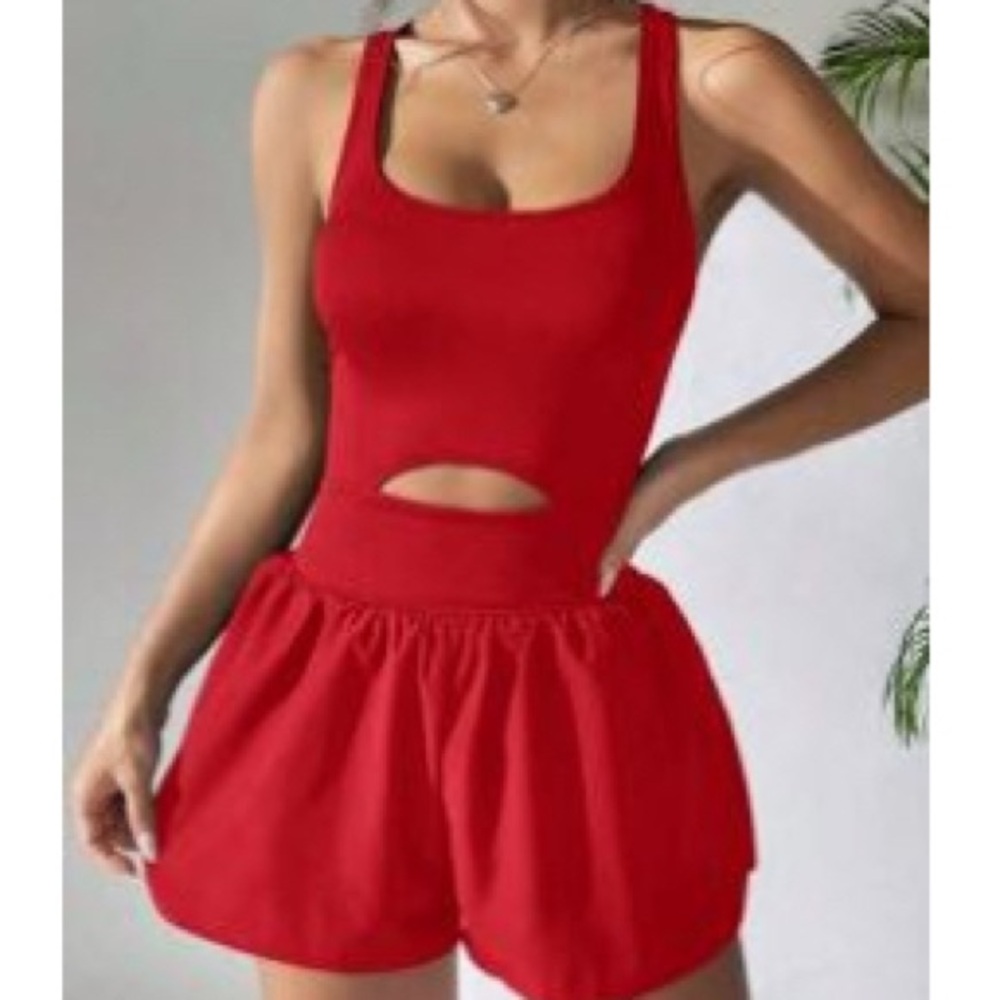 Red Cutout Tank Top and Shorts Set